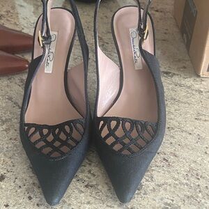 Oscar de la Renta Black Mesh Slingback Heels